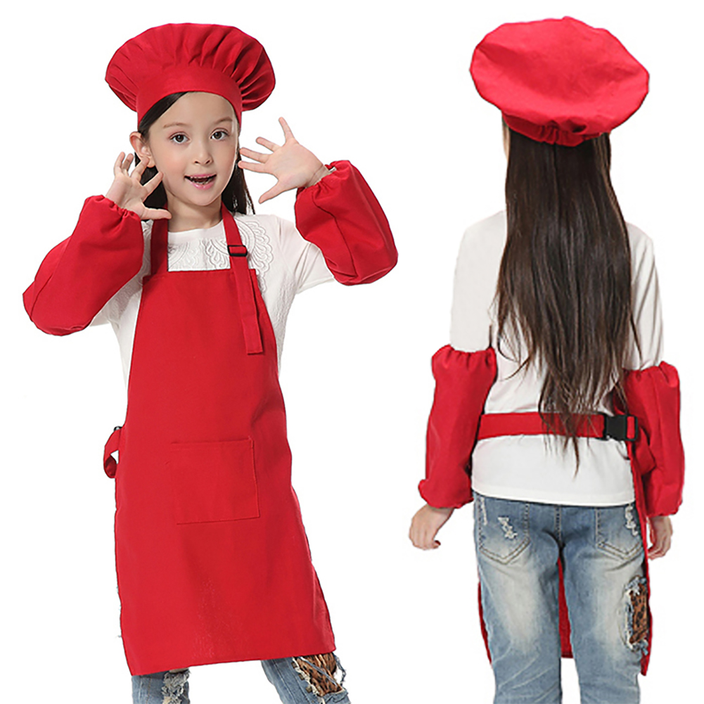 Opromo Kids Youth Kitchen Cooking Apron And Hat Set, Painting Apron 