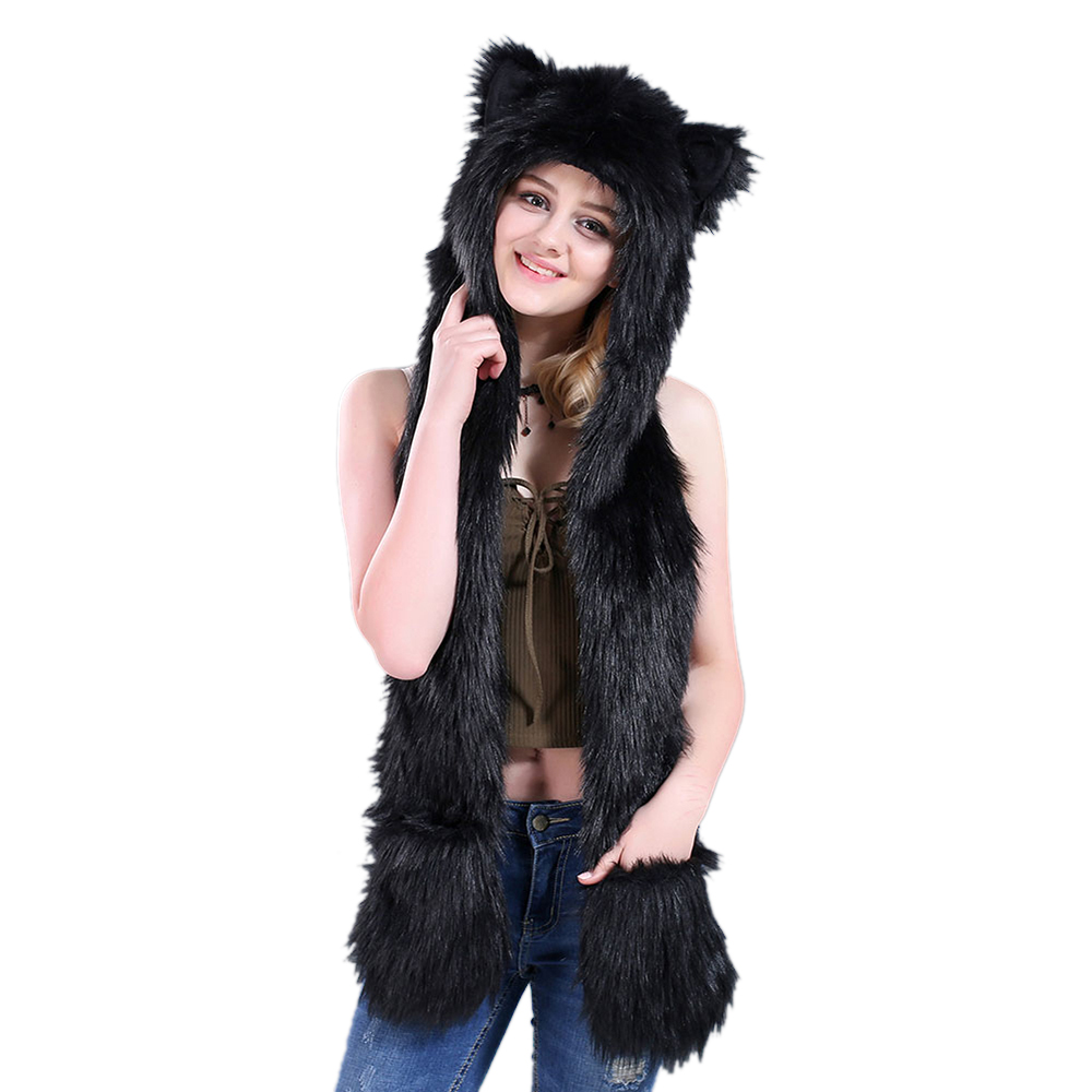 TopTie Animal Hat Hood Scarf with Paws Mittens Gloves for Adults Kids Winter