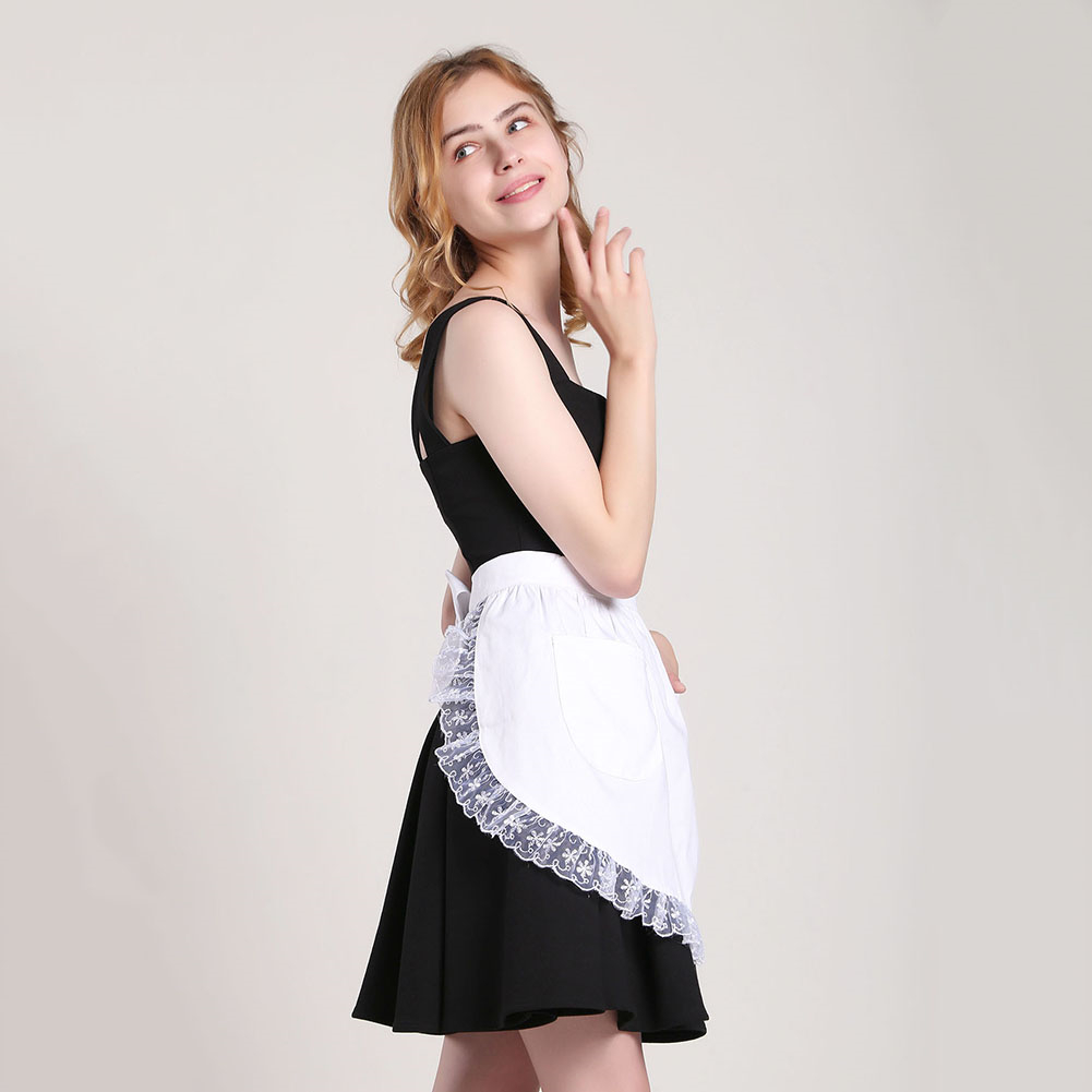 Womens Waist Apron Lace Cotton Kitchen Half Apron With Two Pockets Maid Costume Ebay