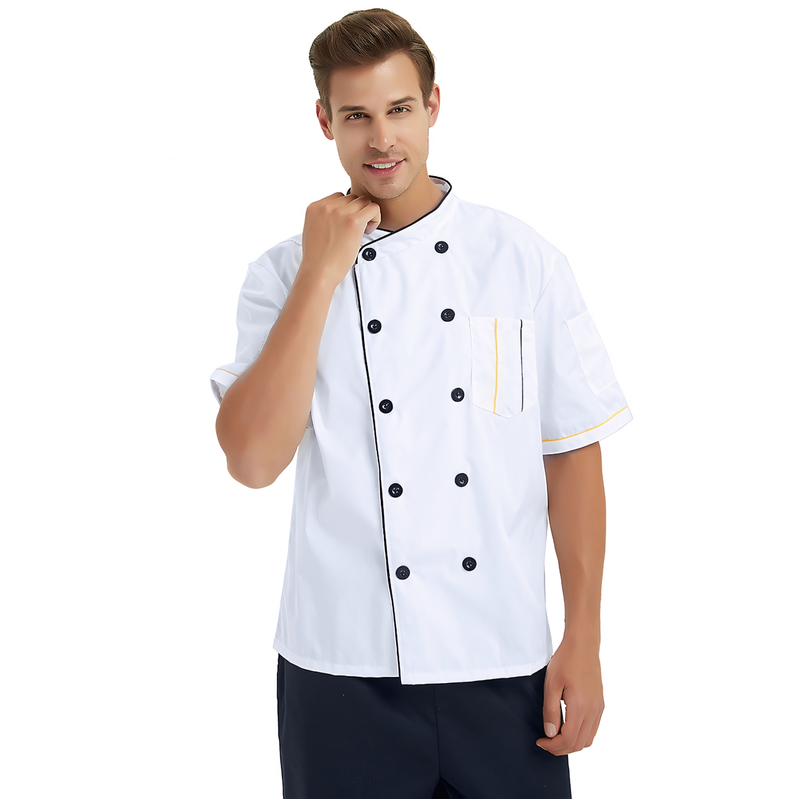 TOPTIE Short Sleeve Chef Jacket Kitchen Cook Coat Stripe Uniforms