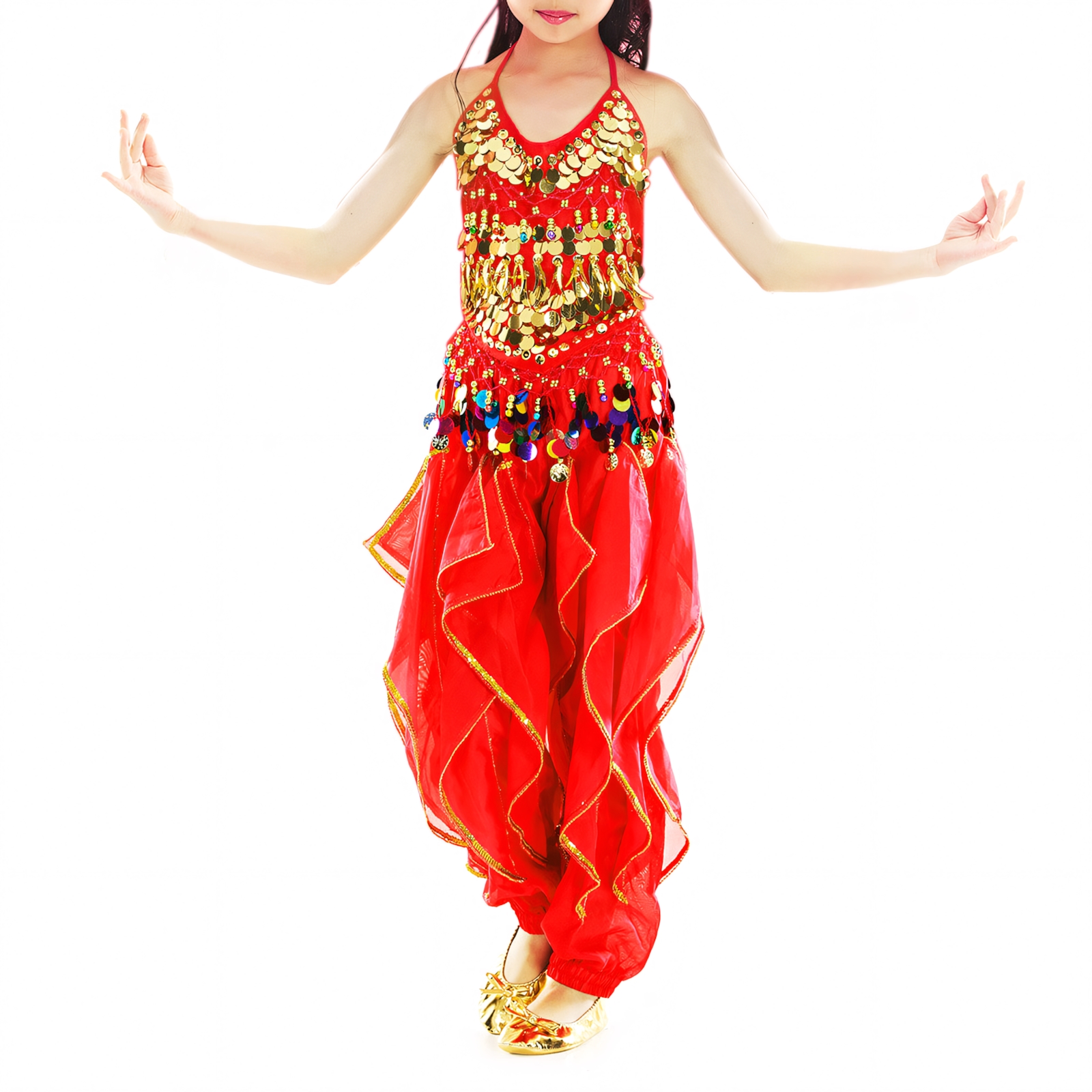 Kids Belly Dance Set Halter Top and Harem Pants Set Tribal Gypsy Party Costume