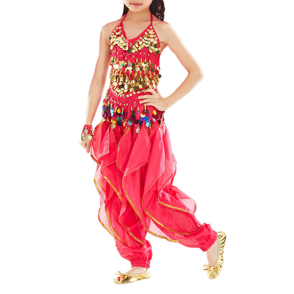 Kids Belly Dance Set Halter Top and Harem Pants Set Tribal Gypsy Party Costume