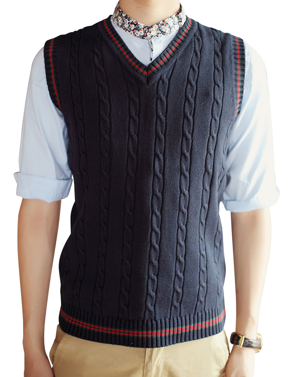 TopTie Mens Sweater Vest V Neck Sleeveless Pullover Cable Knit Business