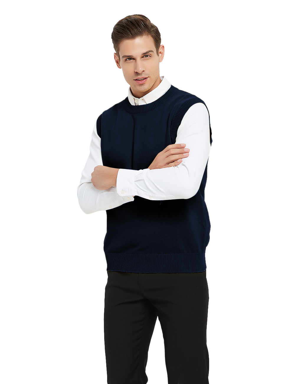 TopTie Mens V-Neck Cotton Twist Knit Sweater Vest Green and Red Trim